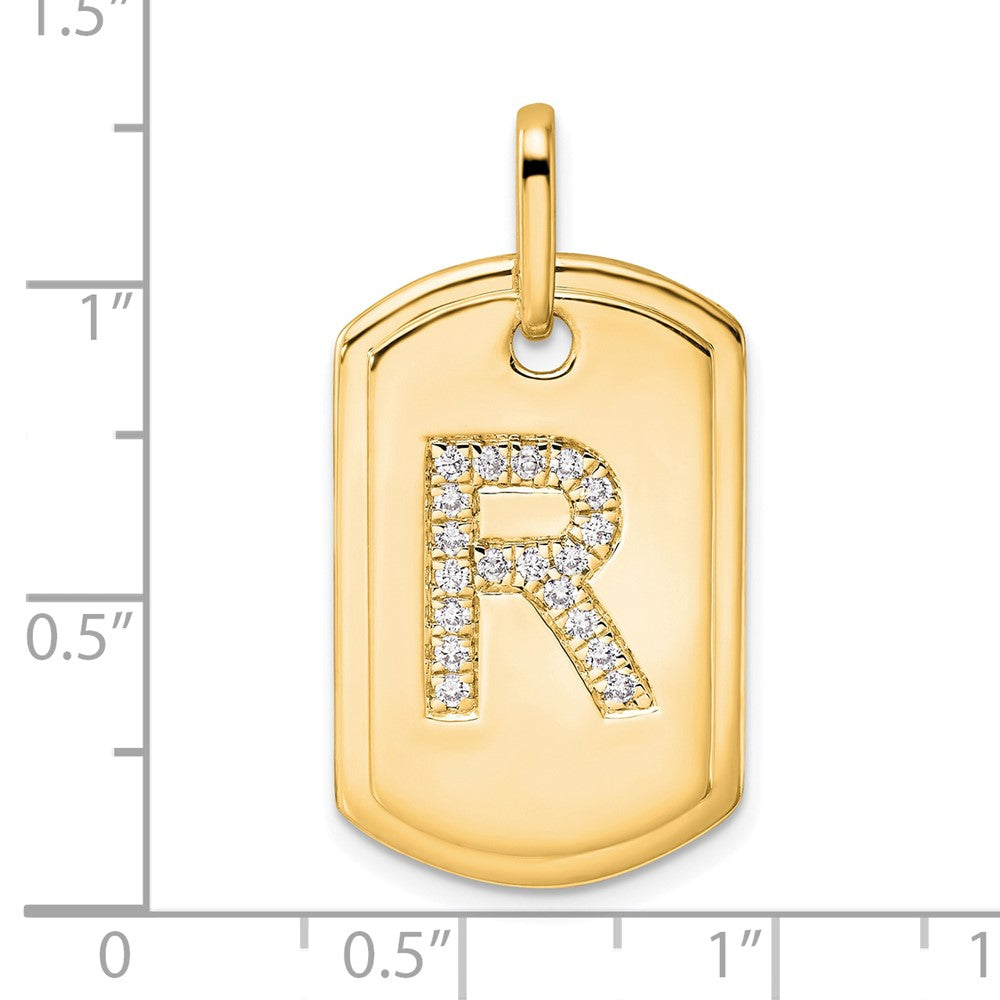 14K Gelbgold Diamant-Erkennungsmarken-Charm mit Initiale „R“