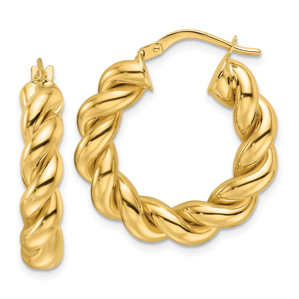 14K Gelbgold Poliert 5.3mm Hohl Gedreht Rund Creolen