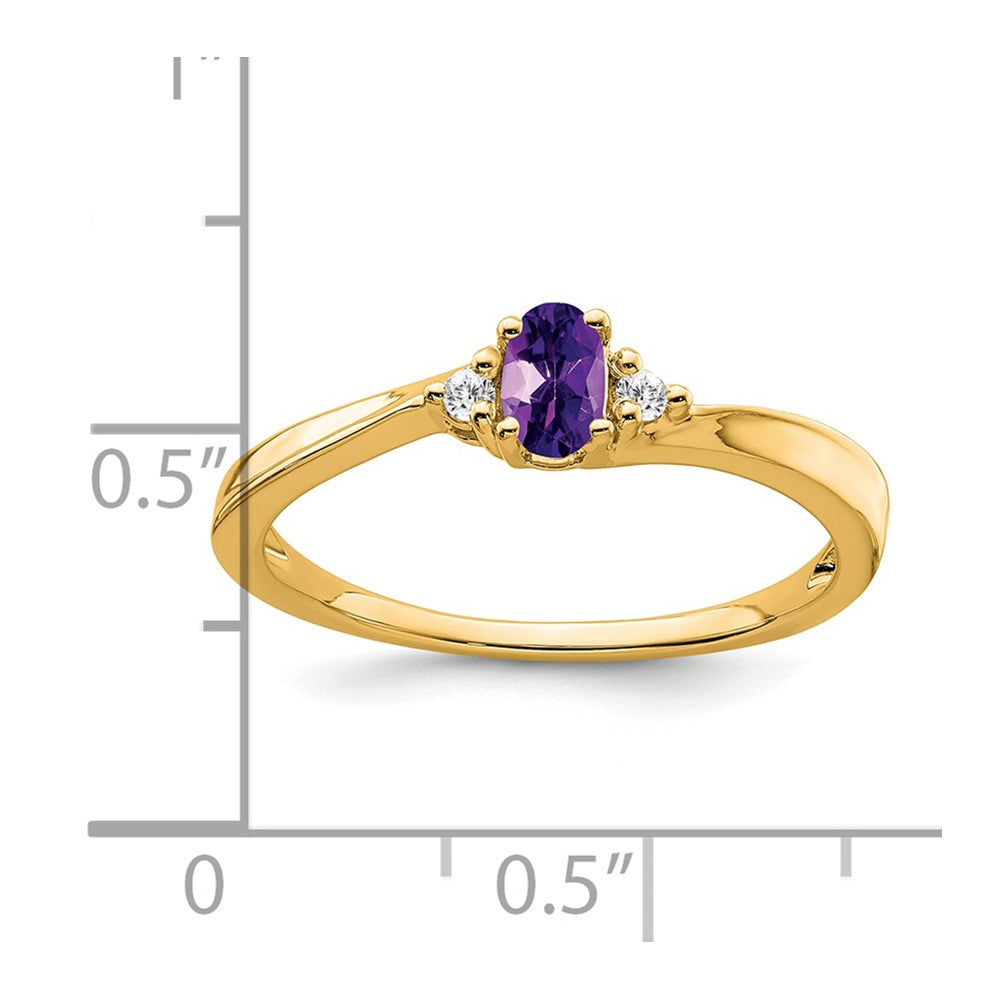 14K Gelbgold 5x3 Oval February/amethyst und Diamant Ring