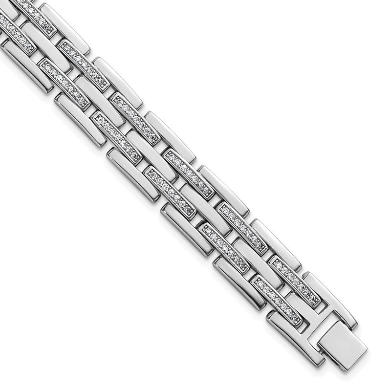 Sterlingsilber Rhodiniert Poliert Zirkonia Glieder 8.75 Zoll Herren Armband