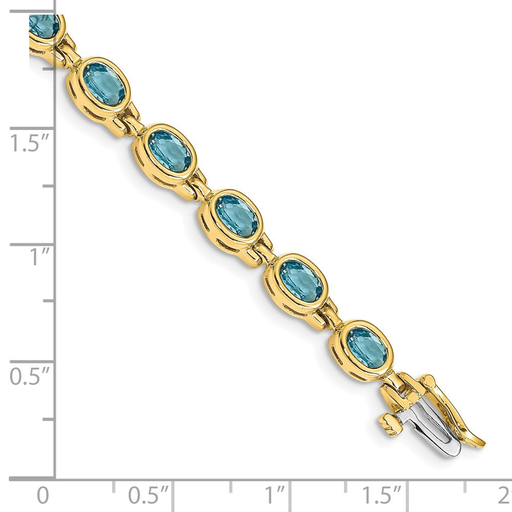 14K Gelbgold Komplett Oval Schweizer Blautopas Zargenfassung-set 7 Zoll Armband