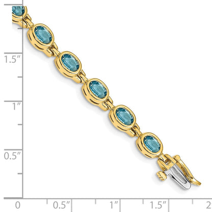 14K Gelbgold Komplett Oval Schweizer Blautopas Zargenfassung-set 7 Zoll Armband