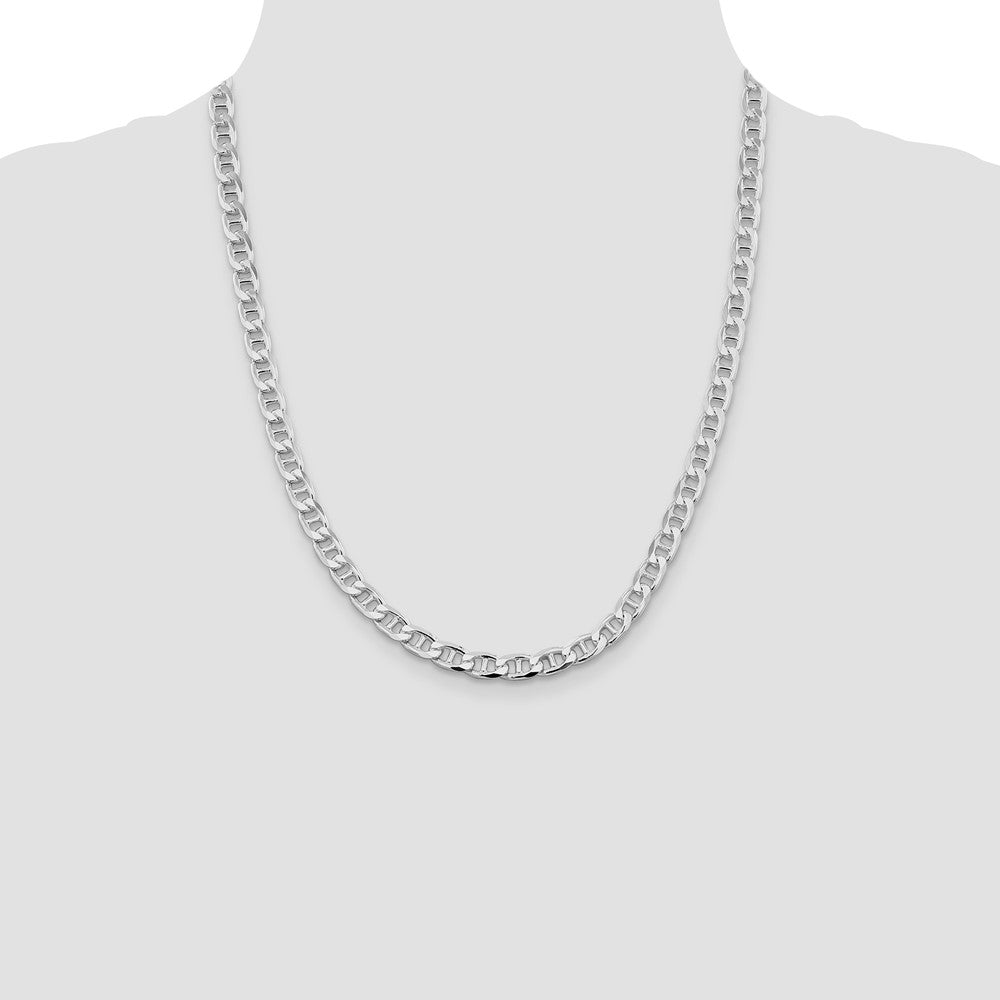 Sterlingsilber Rhodiniert 6.5mm Diamantiert Flach Anker Panzer Halskette