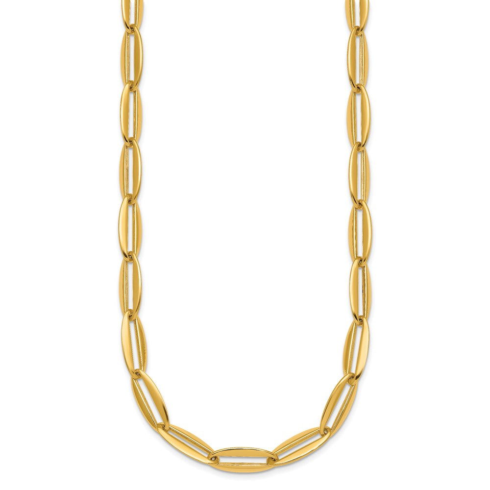 14K Gelbgold Poliert 7mm Lang Oval Glieder 18 Zoll Halskette