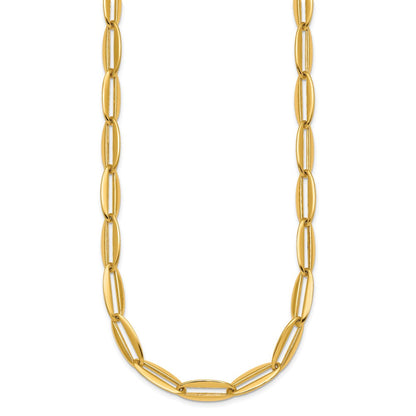 14K Gelbgold Poliert 7mm Lang Oval Glieder 18 Zoll Halskette
