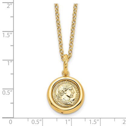 14K Gelbgold Poliert Replica Roman Münze 18 Zoll Halskette