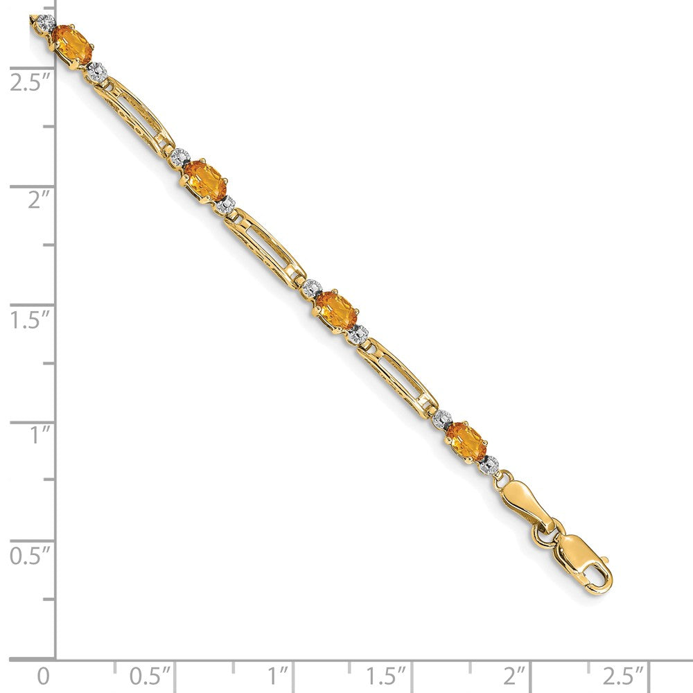 14K Gelbgold Komplett Diamant und Oval Citrin Fantasieglieder 7 Zoll Armband