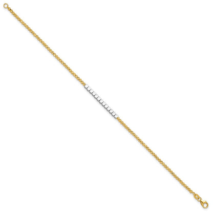 14K Bicolor Gold Bicolor Diamantiert Quadratisch und Rund Gekugelt 7.5 Zoll Armband