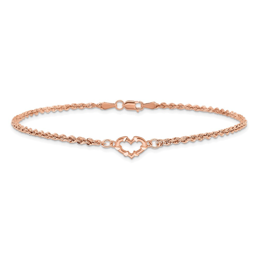 14K Roségold Diamantiert Offen Herz und Kordel Gliederarmband