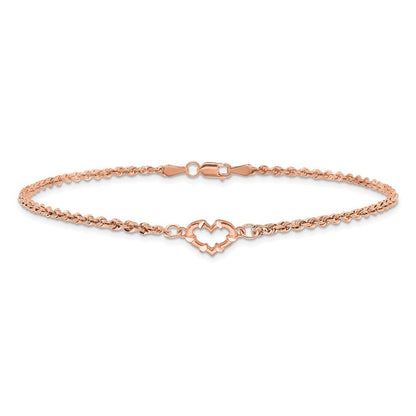14K Roségold Diamantiert Offen Herz und Kordel Gliederarmband