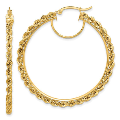 14K Gelbgold Ohrringe Creolen, poliert und diamantiert, Kordel-Design, 2,95 mm