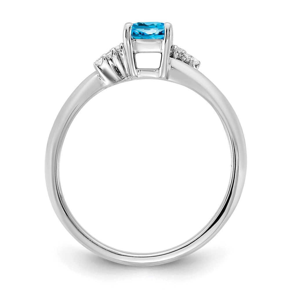 14K Weißgold Poliert Diamant und Blautopas Mode Ring