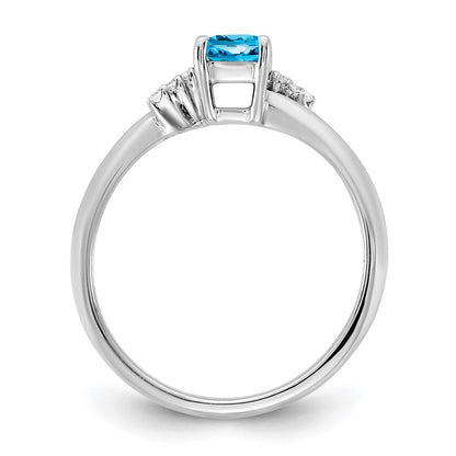 14K Weißgold Poliert Diamant und Blautopas Mode Ring