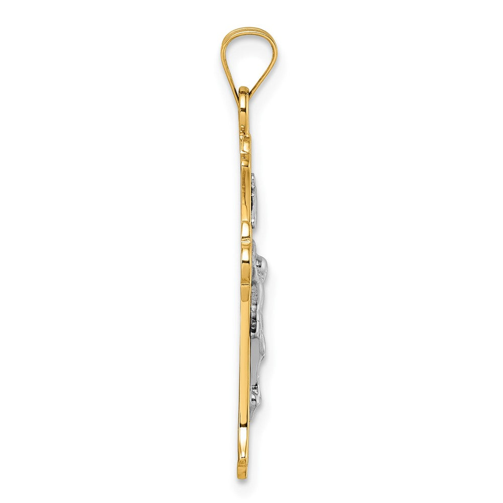 14K Gelbgold mit Rhodium Poliert Fleur De Lis Inri Kruzifix Kreuz Anhänger