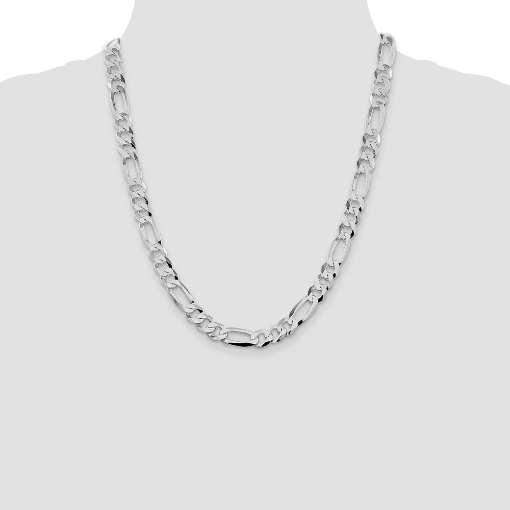 Sterlingsilber Rhodiniert 8.5mm Leicht Flach Figaro Halskette
