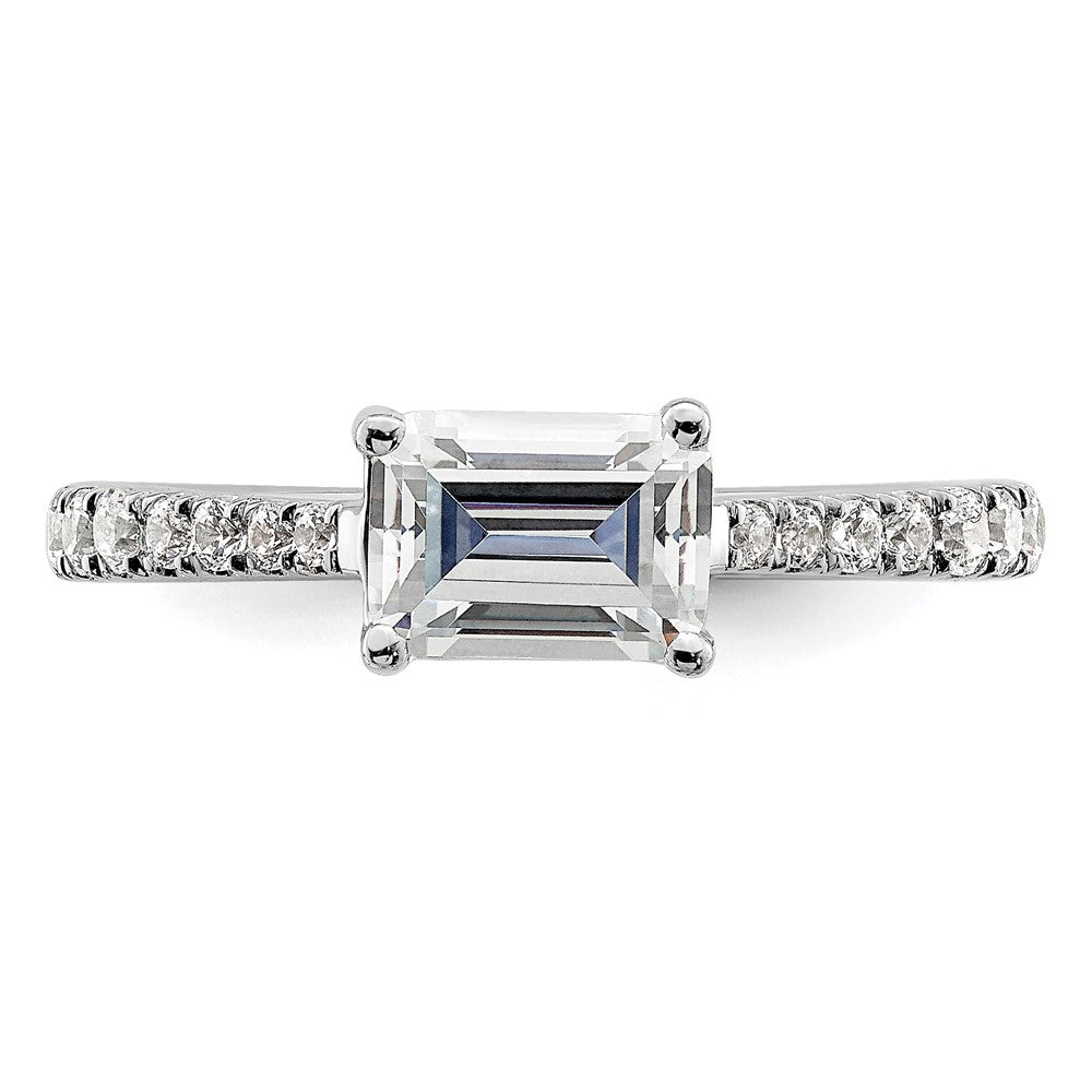 14K Weißgold Ost West (holds 1 Karat (6.9x5.2mm) Smaragd-cut Mittig) 1/4 Karat Diamant Halbfassung Verlobungsring