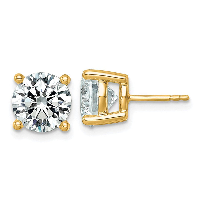 14K Gelbgold Ohrstecker mit 6K im Labor gezüchteten runden Diamanten, VS+ F+, komplette Vierzacken-Fassung, leichtgewicht