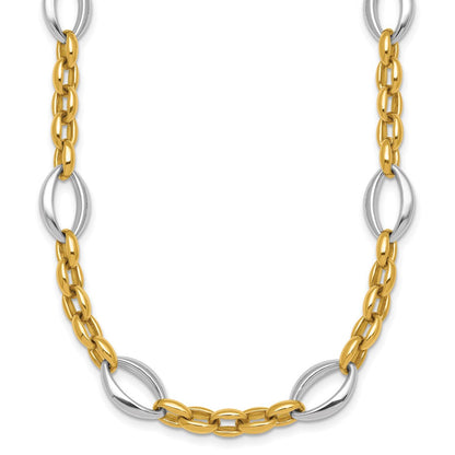 14K Bicolor Gold Bicolor Poliert Oval und Ankerkette Kette 18 Zoll Halskette