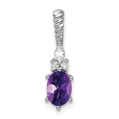 14K Weißgold Diamant und 7x5 Oval February/amethyst Gedreht Kette Anhänger