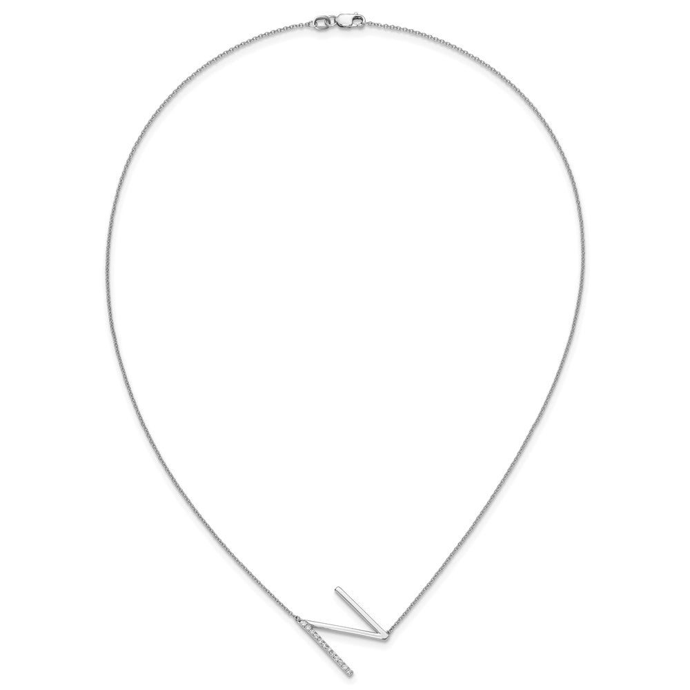 14K Weißgold Seitlich Diamant Initiale N 18 Zoll Halskette