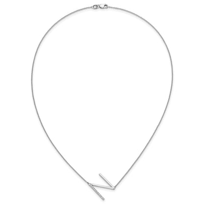 14K Weißgold Seitlich Diamant Initiale N 18 Zoll Halskette