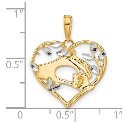 Diamantierter Anhänger „Mutter- und Kind-Hände im Herz" aus 14K Gelbgold und Rhodium