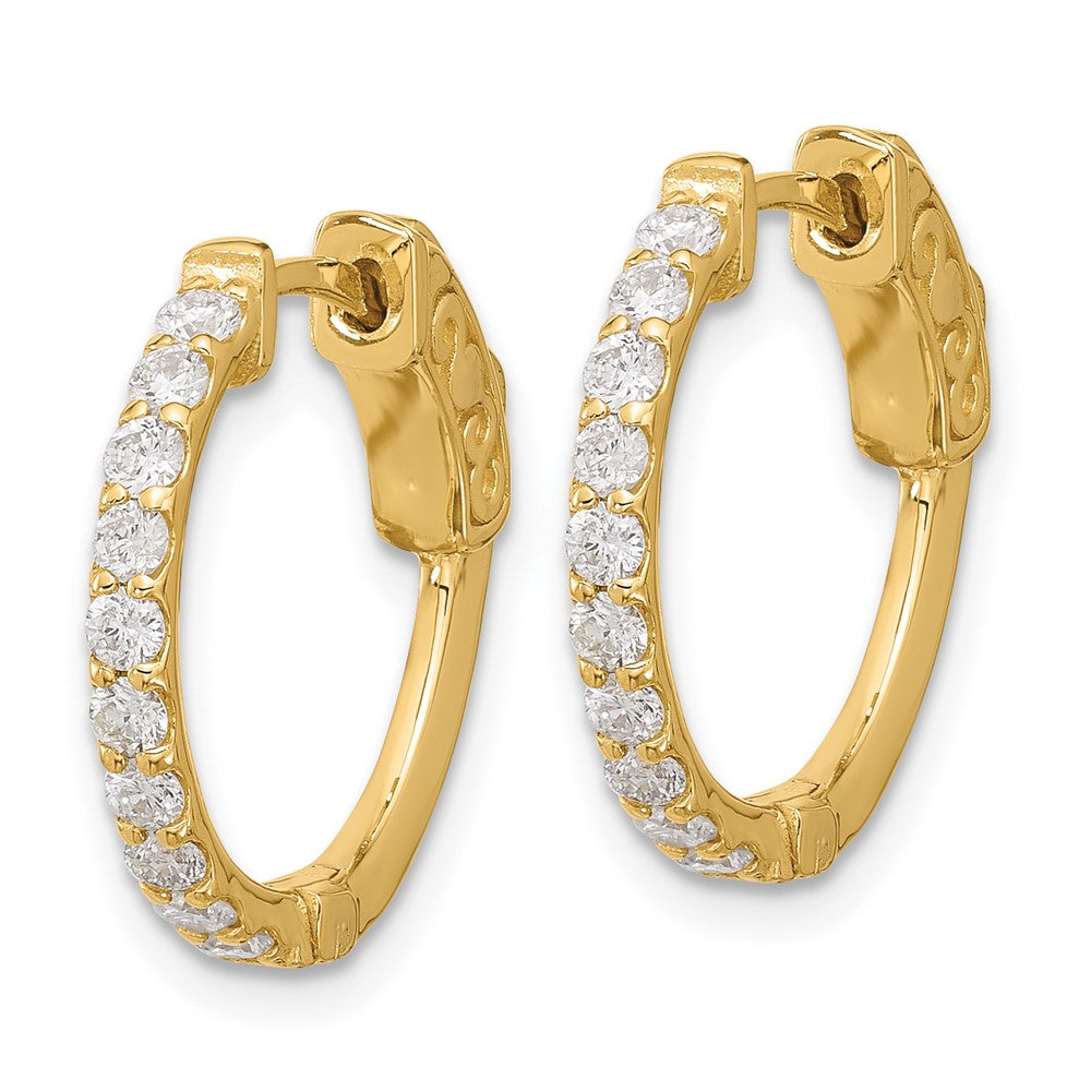14K Gelbgold.7 Karat Diamant Rund Creole mit Sicherheits Verschluss Ohrringe