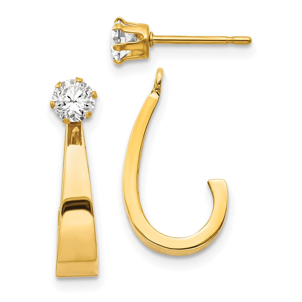 14K Gelbgold Poliert J-hoop Jacken mit 4mm Zirkonia Ohrstecker