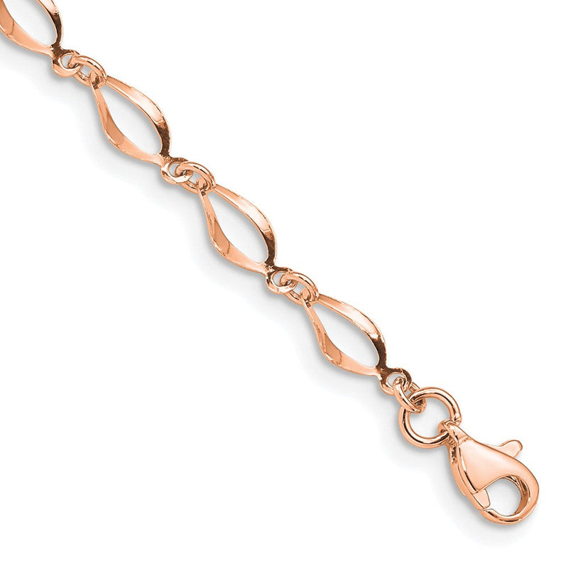 14K Roségold Poliert Fantasie Gedreht Glieder 7.25 Zoll Armband