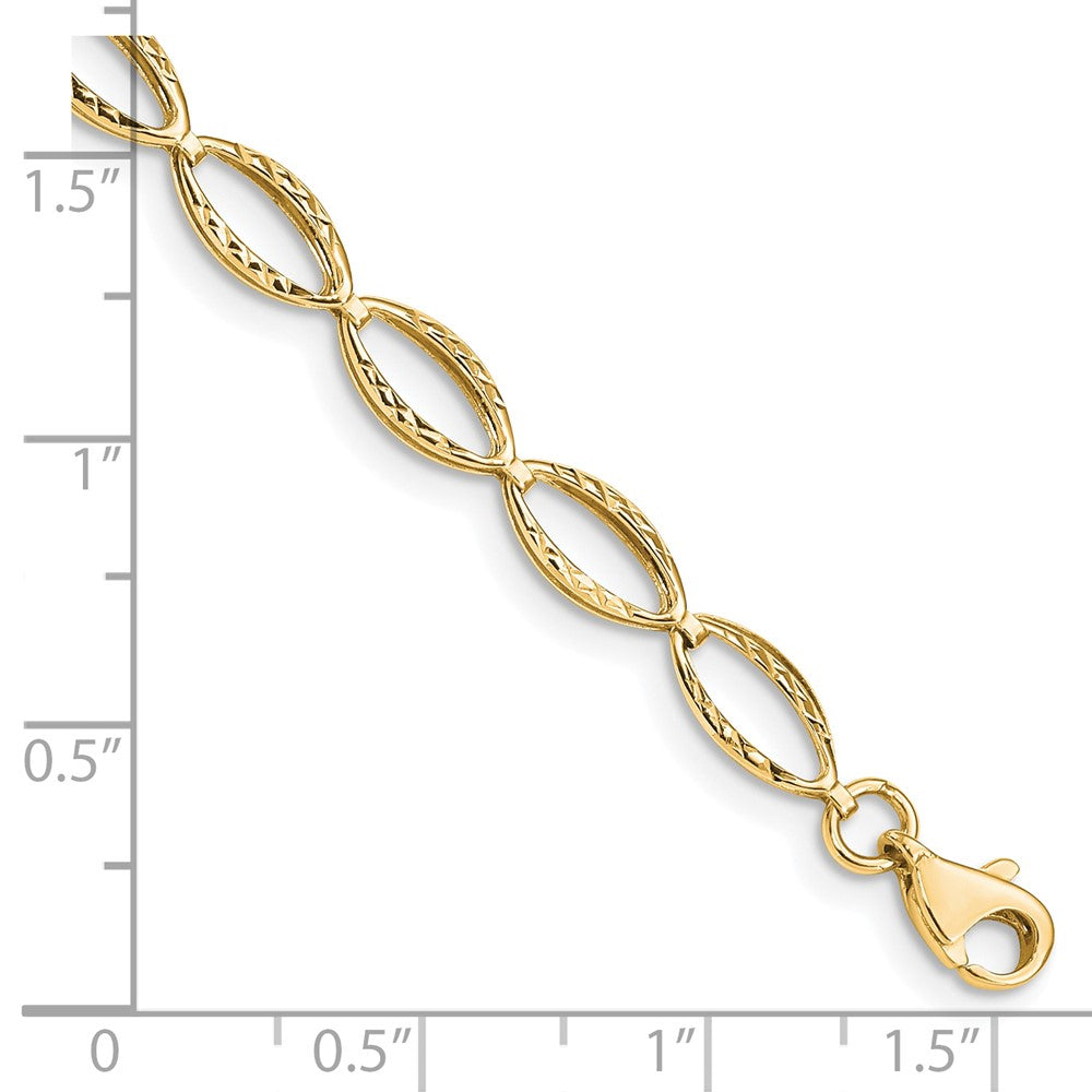 14K Gelbgold Poliert Strukturiert Oval Glieder 7.25 Zoll Armband