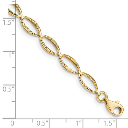 14K Gelbgold Poliert Strukturiert Oval Glieder 7.25 Zoll Armband