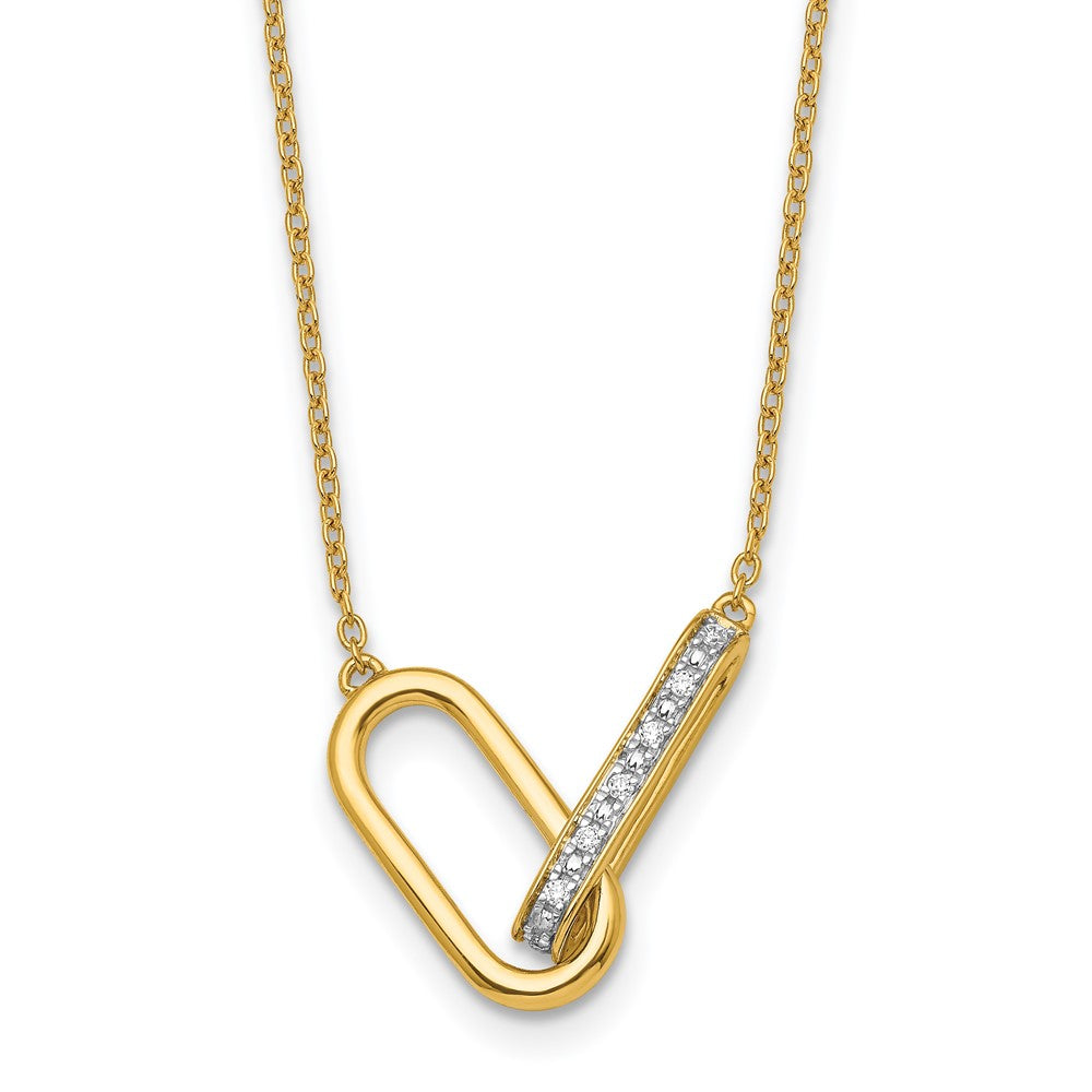 14K Gelbgold Poliert 1/15 Karat Diamant Interlocked Büroklammer Knöpfe 18 Zoll Halskette