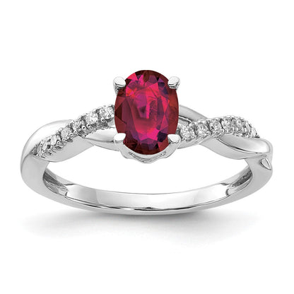 14K Weißgold 7x5 Oval July/im Labor Erzeugt Rubin und Diamant Größe 7 Ring