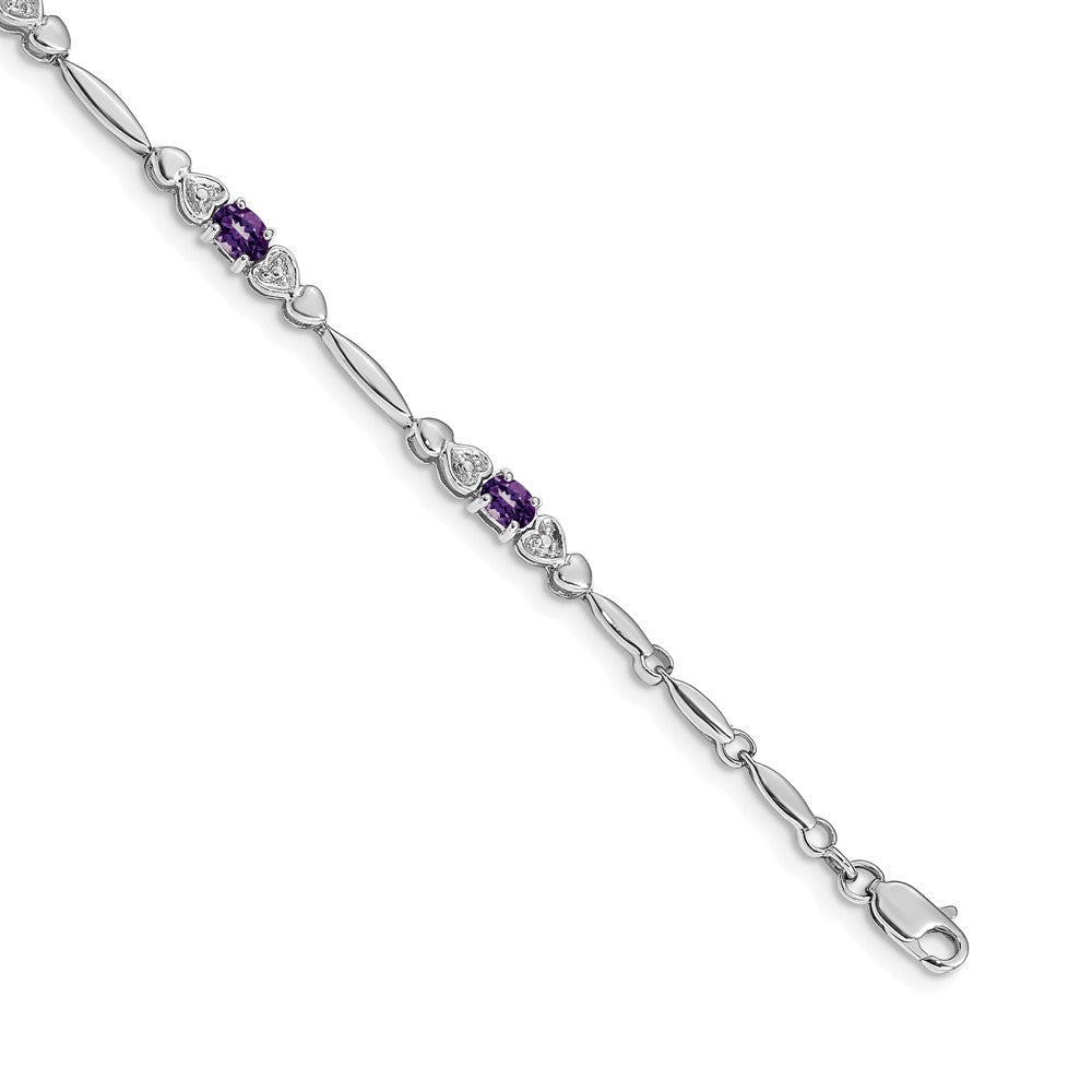 14K Weißgold Komplett Diamant und Oval Amethyst Herz Design 7 Zoll Armband