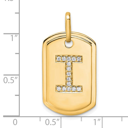 14K Gelbgold Diamant-Erkennungsmarken-Charm mit Initiale „I“