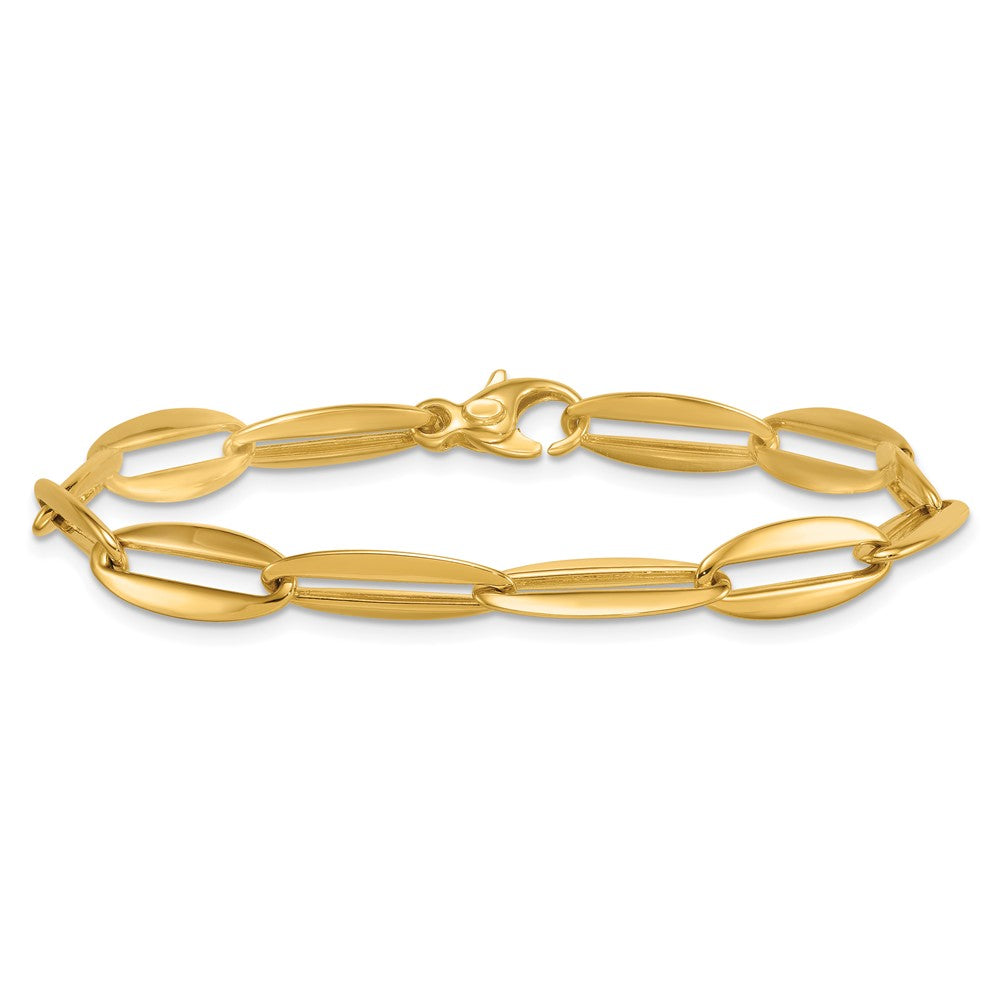 14K Gelbgold Poliert 7mm Lang Oval Glieder 7.5 Zoll Armband