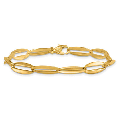14K Gelbgold Poliert 7mm Lang Oval Glieder 7.5 Zoll Armband