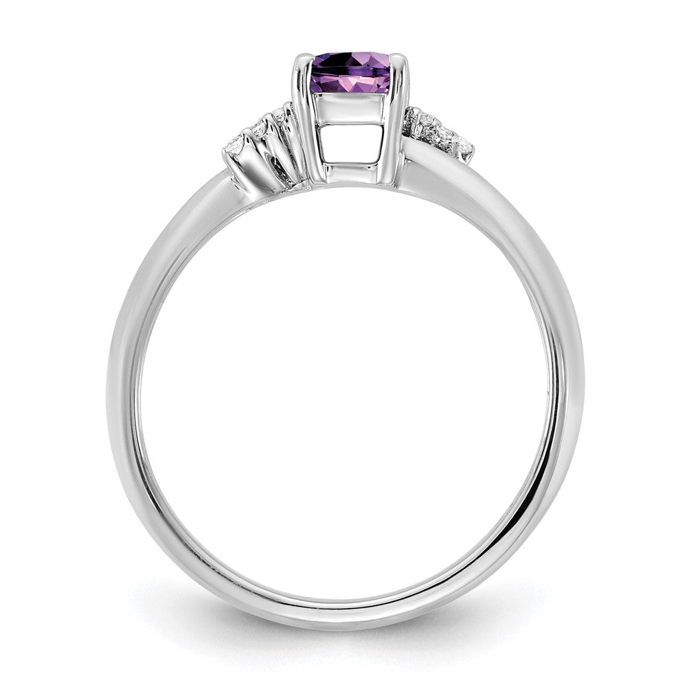 14K Weißgold Ring, poliert, mit Diamant und Amethyst