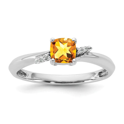 14K Weißgold Poliert Diamant und Citrin Mode Ring