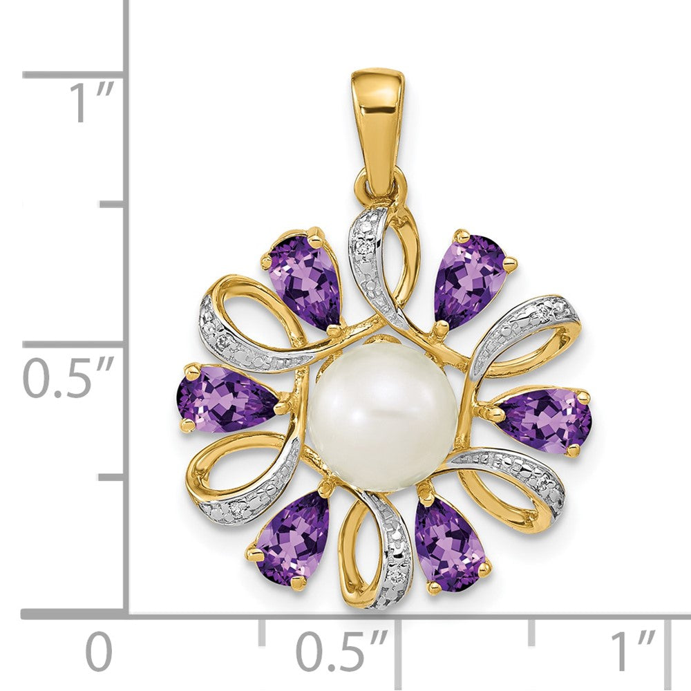 14K Gelbgold 6-7mm Knopf Süßwasser Zuchtperle /pear Amethyst/diamond Anhänger