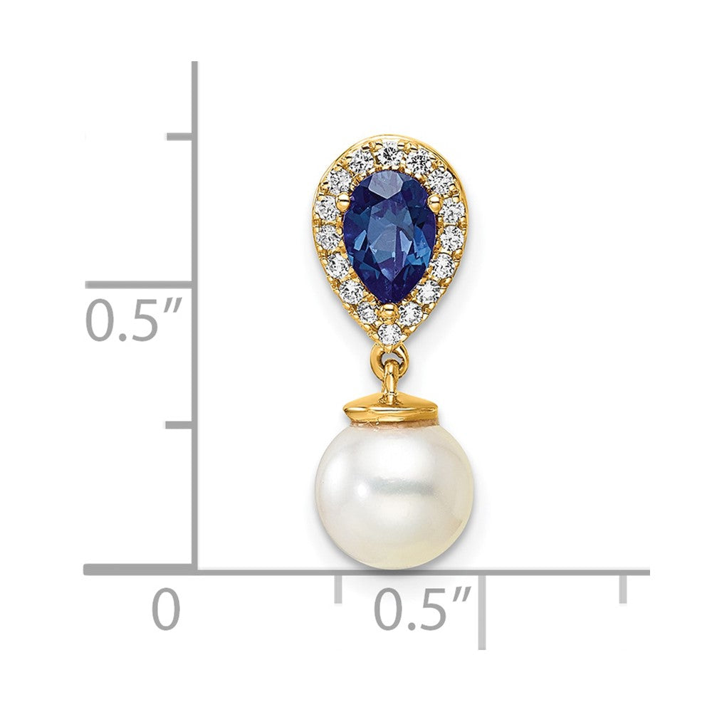 14K Gelbgold 6-7mm Rund Süßwasser Zuchtperle /pear Saphir/diamond Tropfen Kette Anhänger