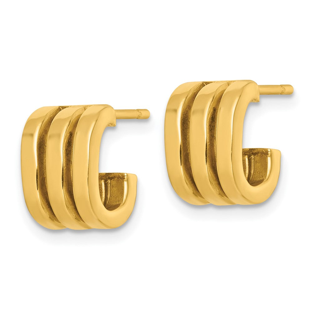 14K Gelbgold 3.2x11.5mm Poliert Oval3-row J-hoop Ohrstecker