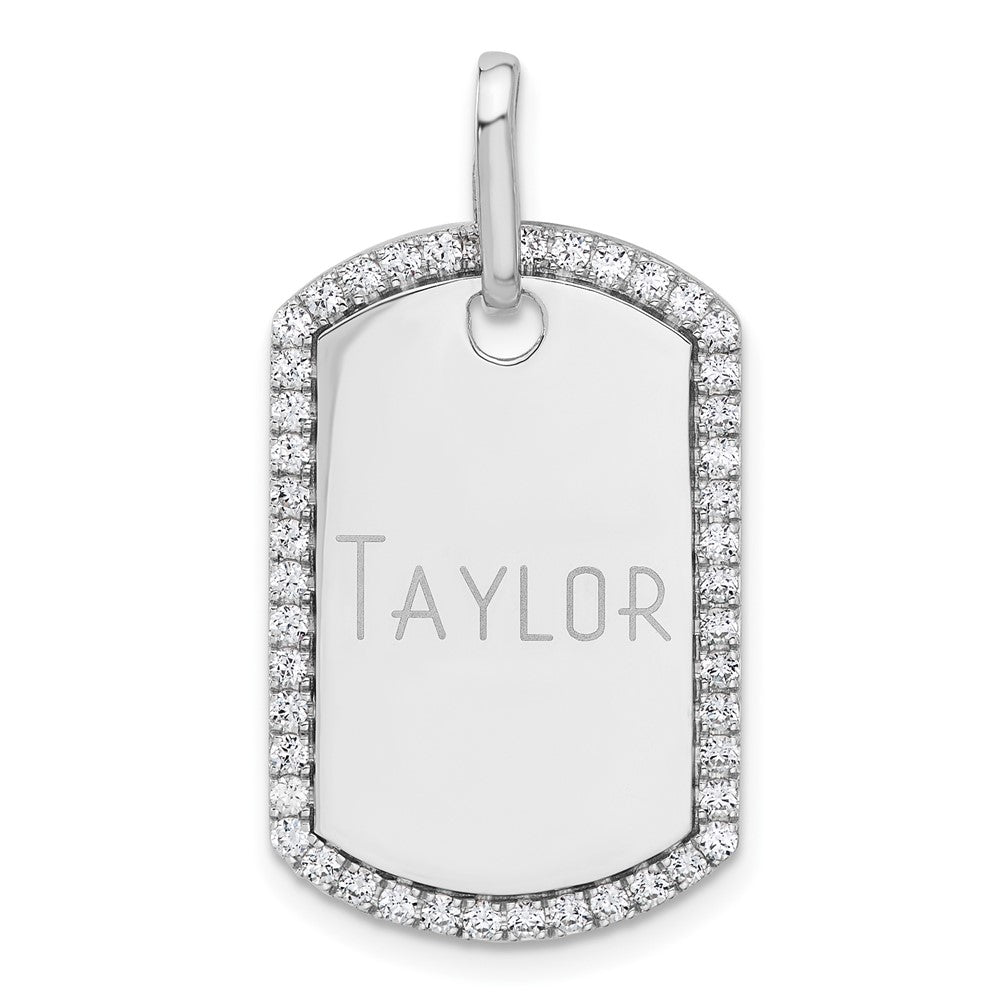 14K Weißgold Personalisierter Diamant-Hundemarken-Charm