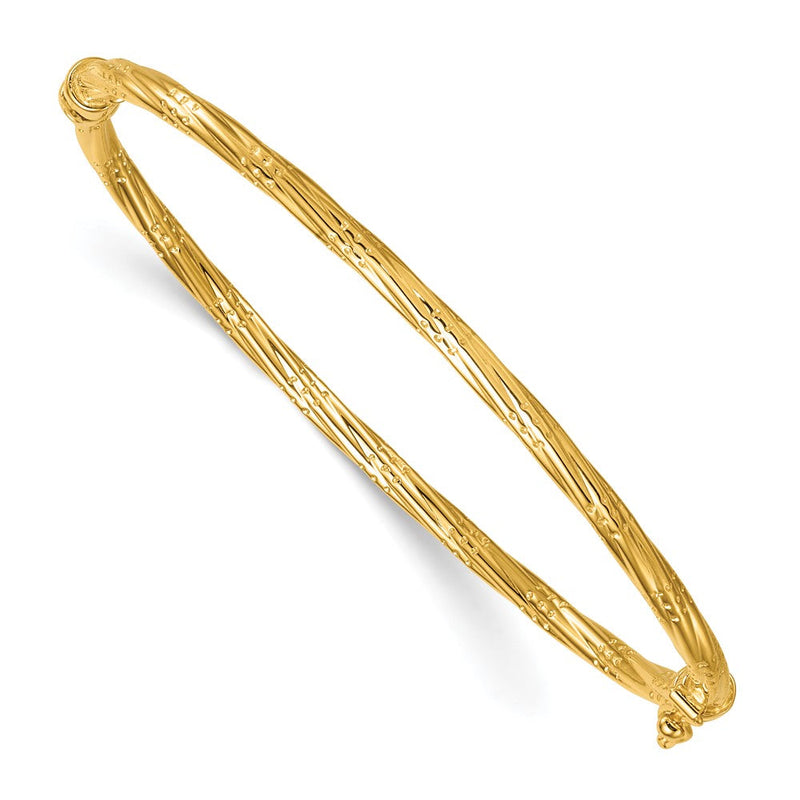 14K Gelbgold Poliert und Strukturiert 2.90mm Gedreht Klappbar Oval Armreif Armband