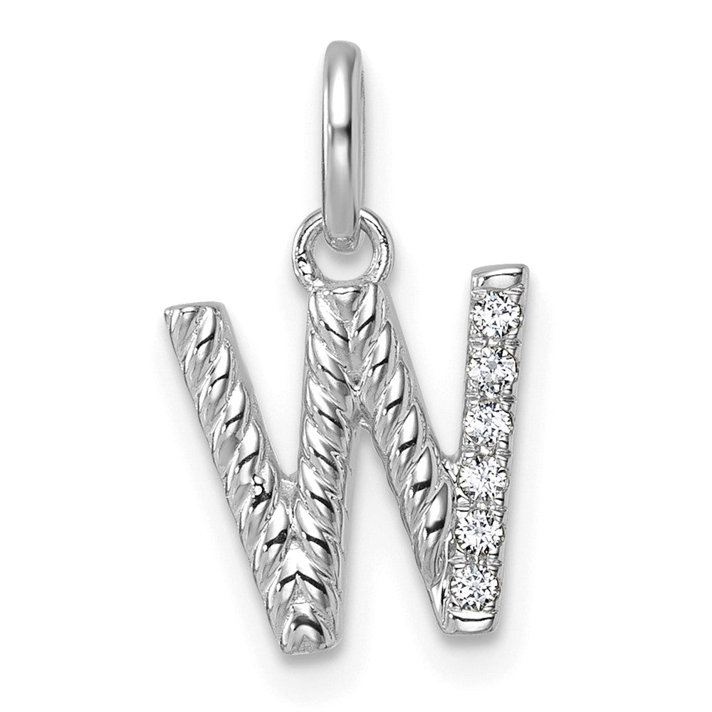 14K Weißgold Diamant-Initial-Charm "W" mit gedrehtem Design, 0,05 ct