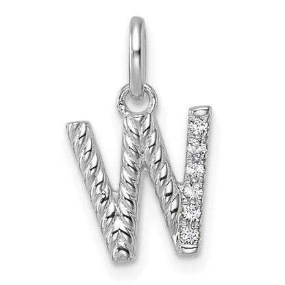 14K Weißgold Diamant-Initial-Charm "W" mit gedrehtem Design, 0,05 ct