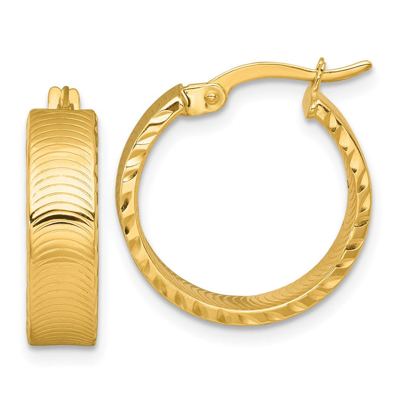 14K Gelbgold Poliert 5.0 X 18mm Diamantiert Strukturiert Röhre Creolen