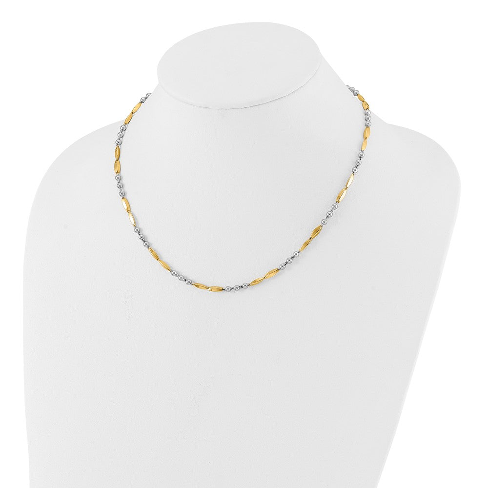 14K Bicolor Gold Bicolor Poliert Perlen und Oval Bars 18 Zoll Halskette