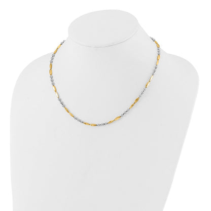 14K Bicolor Gold Bicolor Poliert Perlen und Oval Bars 18 Zoll Halskette