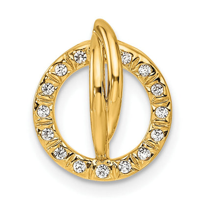 14K Gelbgold Poliert 1/10 Karat Diamant Offen Kreis Kette Anhänger